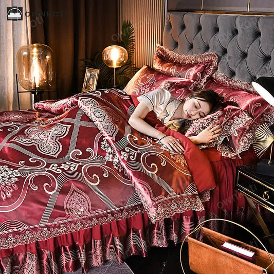 Satin Jacquard Bed Skirt Bedding Set (4PCS)