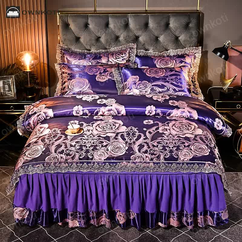 Satin Floral Lace Edge Bedding Set (4PCS)