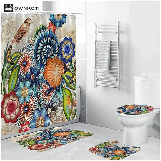 Bohemian Floral Waterproof Shower Curtain