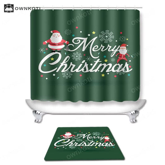 Merry Christmas Shower Curtain Mat Set