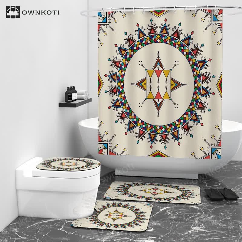 Bohemian Waterproof Shower Curtain Mat Set