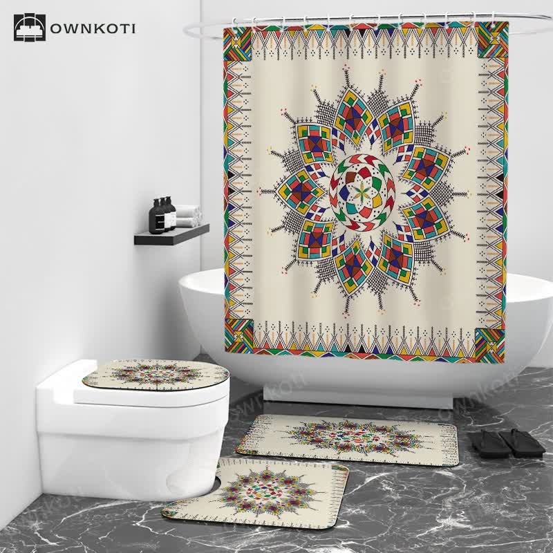 Bohemian Waterproof Shower Curtain Mat Set