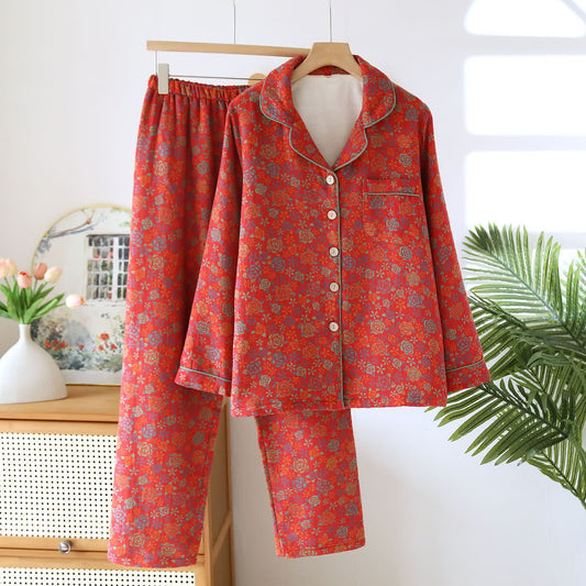 Yarn-dyed Rose Cotton Flannel Pajama Set
