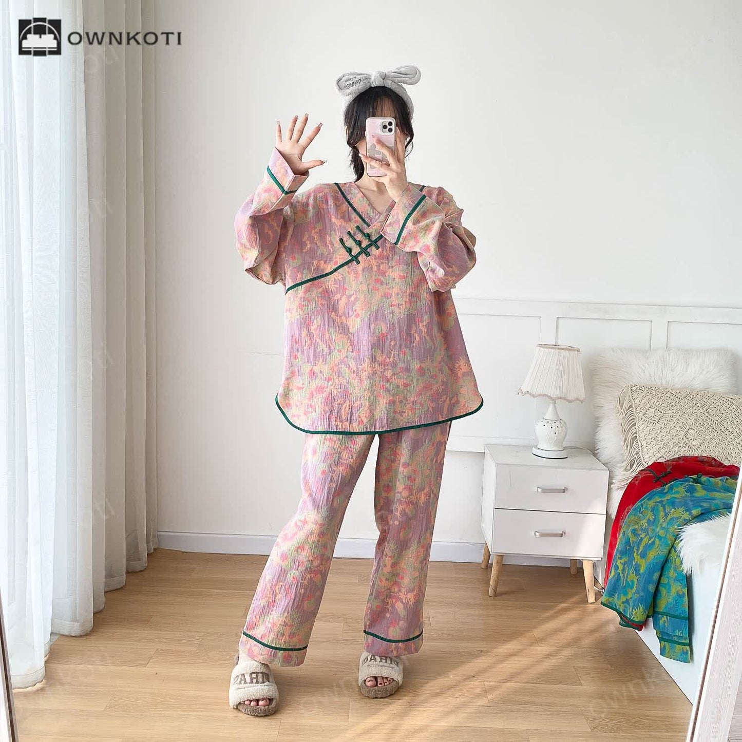 Plus-size Bright Cotton Gauze Pajama Set