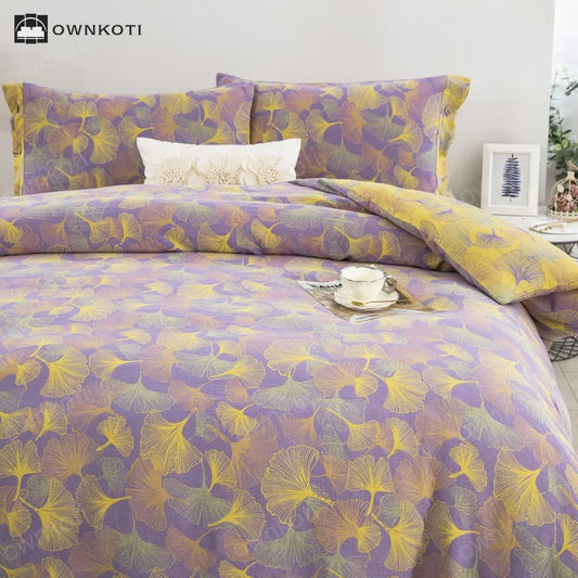 Button Ginkgo Leaf Cotton Bedding Set (4PCS)