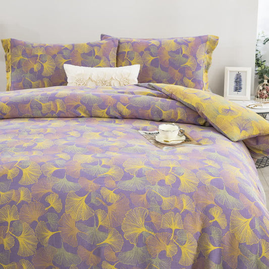 Button Ginkgo Leaf Cotton Bedding Set (4PCS)