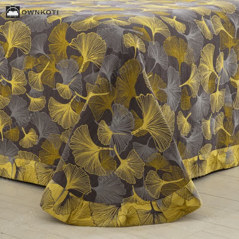 Button Ginkgo Leaf Cotton Bedding Set (4PCS)