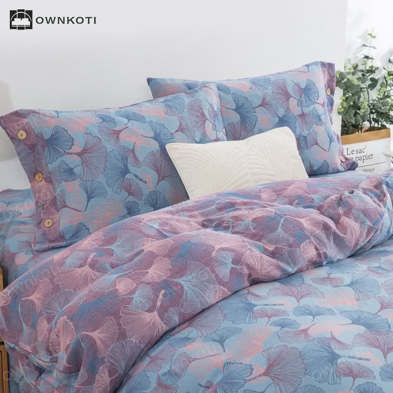 Button Ginkgo Leaf Cotton Bedding Set (4PCS)