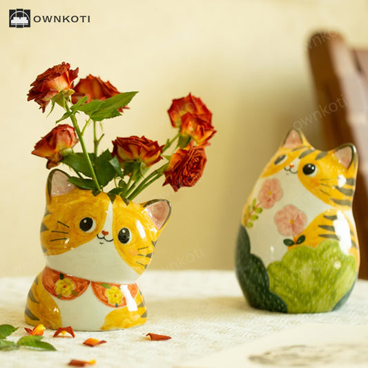 Cute Cat Creative Hand-painted Ceramic Vase