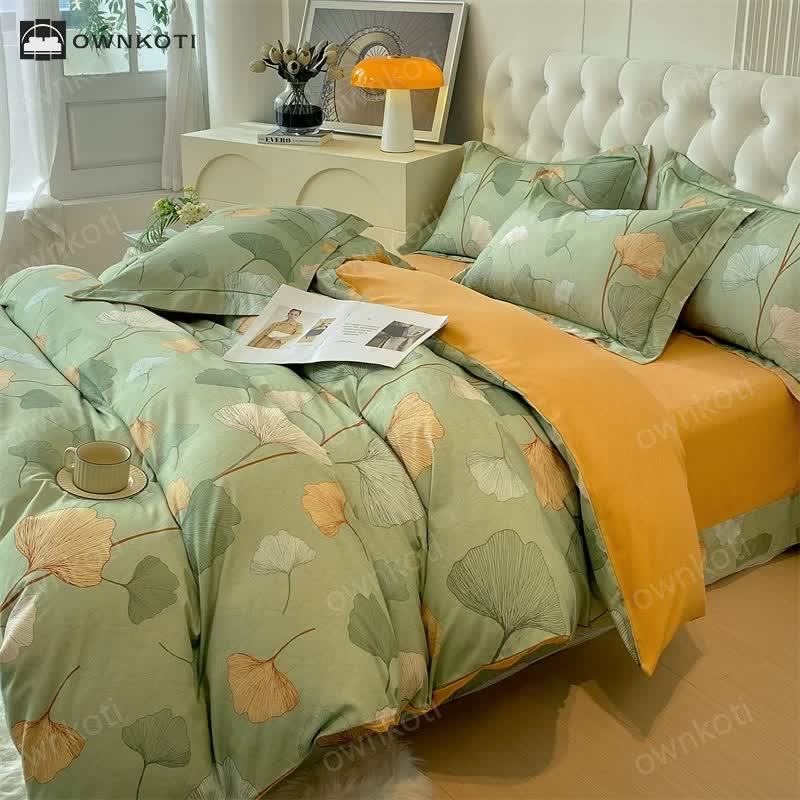 Brushed Cotton Ginkgo Leaf Bedding Set(4PCS)