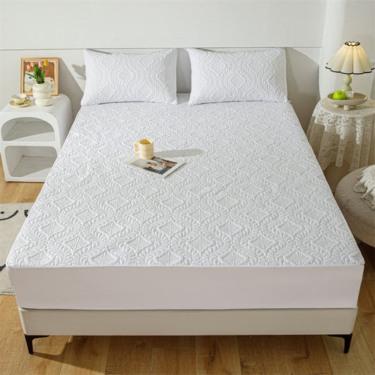 Waterproof Solid Color Quilted Fitted Sheet - White - 2pcs Pillowcases - 19" x 29" - image 2