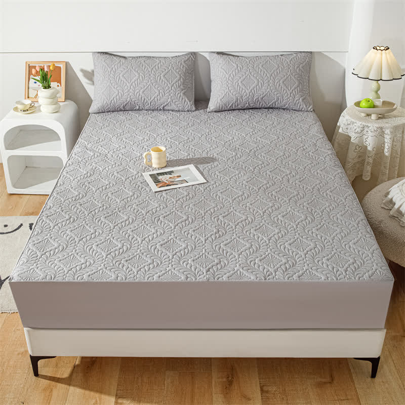 Waterproof Solid Color Quilted Fitted Sheet - Light Gray - 2pcs Pillowcases - 19" x 29" - image 16