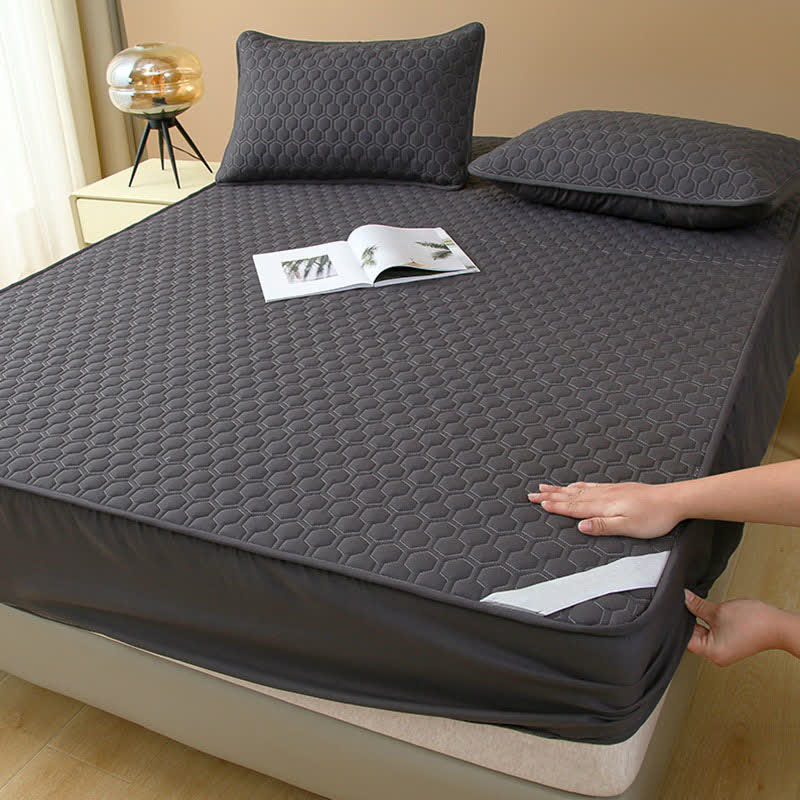 Waterproof Simple Solid Color Fitted Sheet - Dark Gray - 2pcs Pillowcases - 19" x 29" - image 5