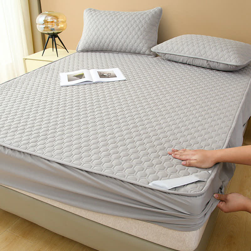 Waterproof Simple Solid Color Fitted Sheet - Gray - 2pcs Pillowcases - 19" x 29" - image 2