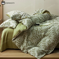 Green Leaf Cotton Button Pillowcases Bedding Set (4PCS)