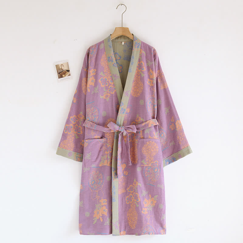 Kimono Jacquard Floral Cotton Gauze Bathrobe