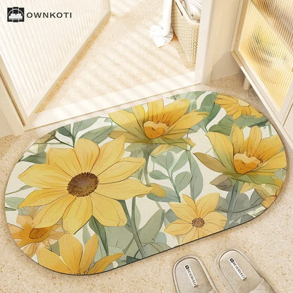 Simple Floral Absorbent Floor Mat