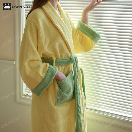 Pure Cotton Colorblock Striped Bathrobe