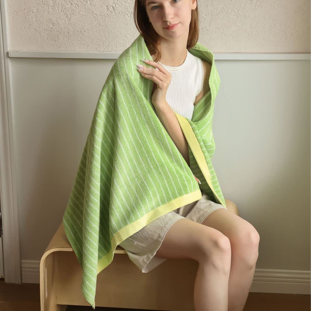 Pure Cotton Colorblock Striped Bathrobe