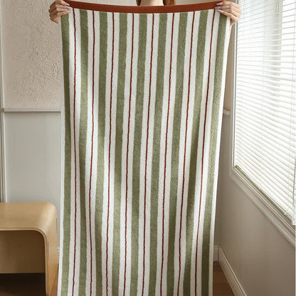 Pure Cotton Simple Striped Towel - Light Green & Brown - 1pc Towel - 27" x 55" - image 2