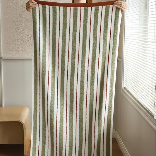 Pure Cotton Simple Striped Towel - Light Green & Brown - 1pc Towel - 27" x 55" - image 2