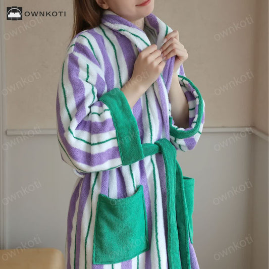 Pure Cotton Simple Striped Bathrobe