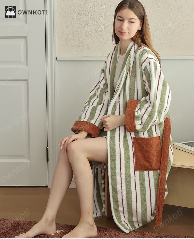 Pure Cotton Simple Striped Bathrobe