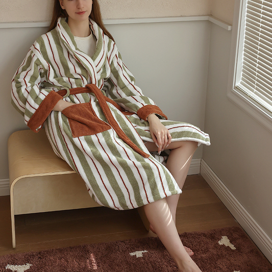 Pure Cotton Simple Striped Bathrobe