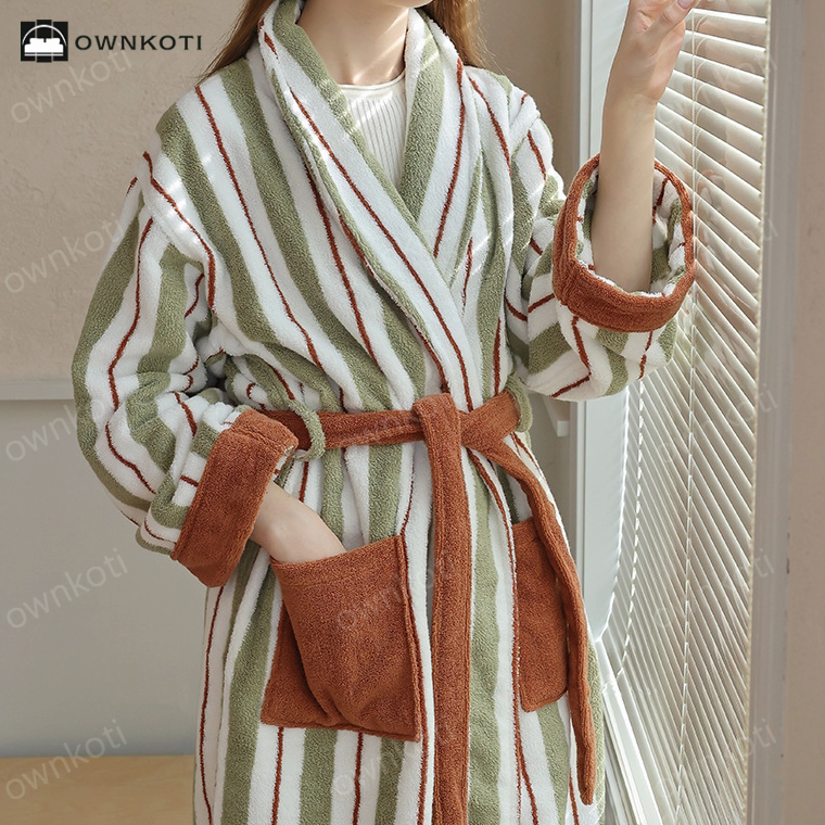 Pure Cotton Simple Striped Bathrobe