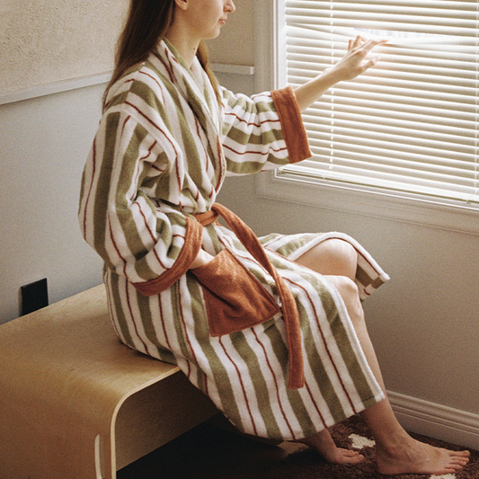 Pure Cotton Simple Striped Bathrobe