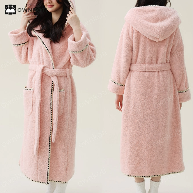 Warm Fleece Hooded Long Bathrobe