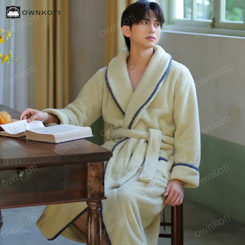 Winter Fleece Couple Lapel Neckline Bathrobe