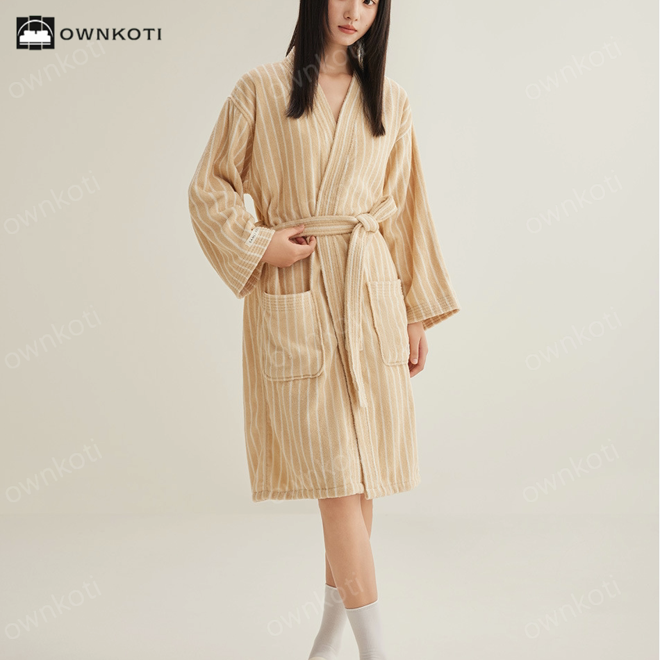 Pure Cotton Simple Striped Soft Bathrobe