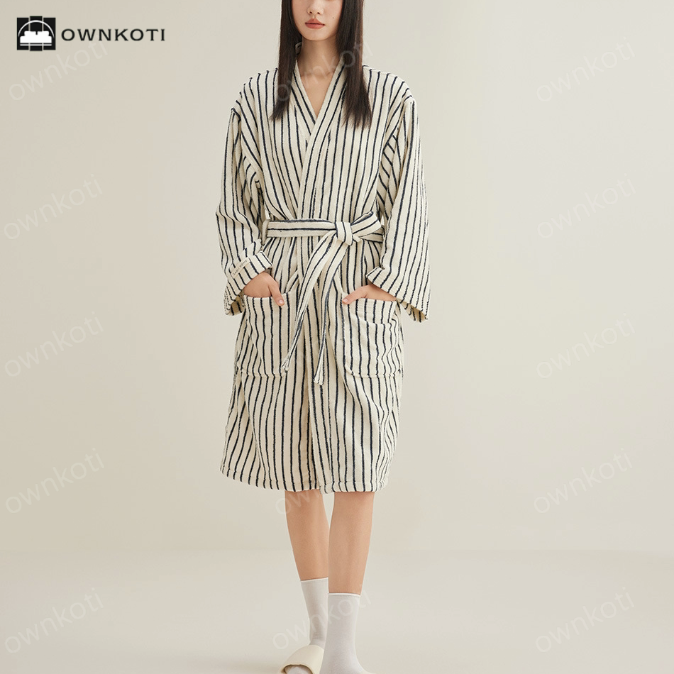 Pure Cotton Simple Striped Soft Bathrobe