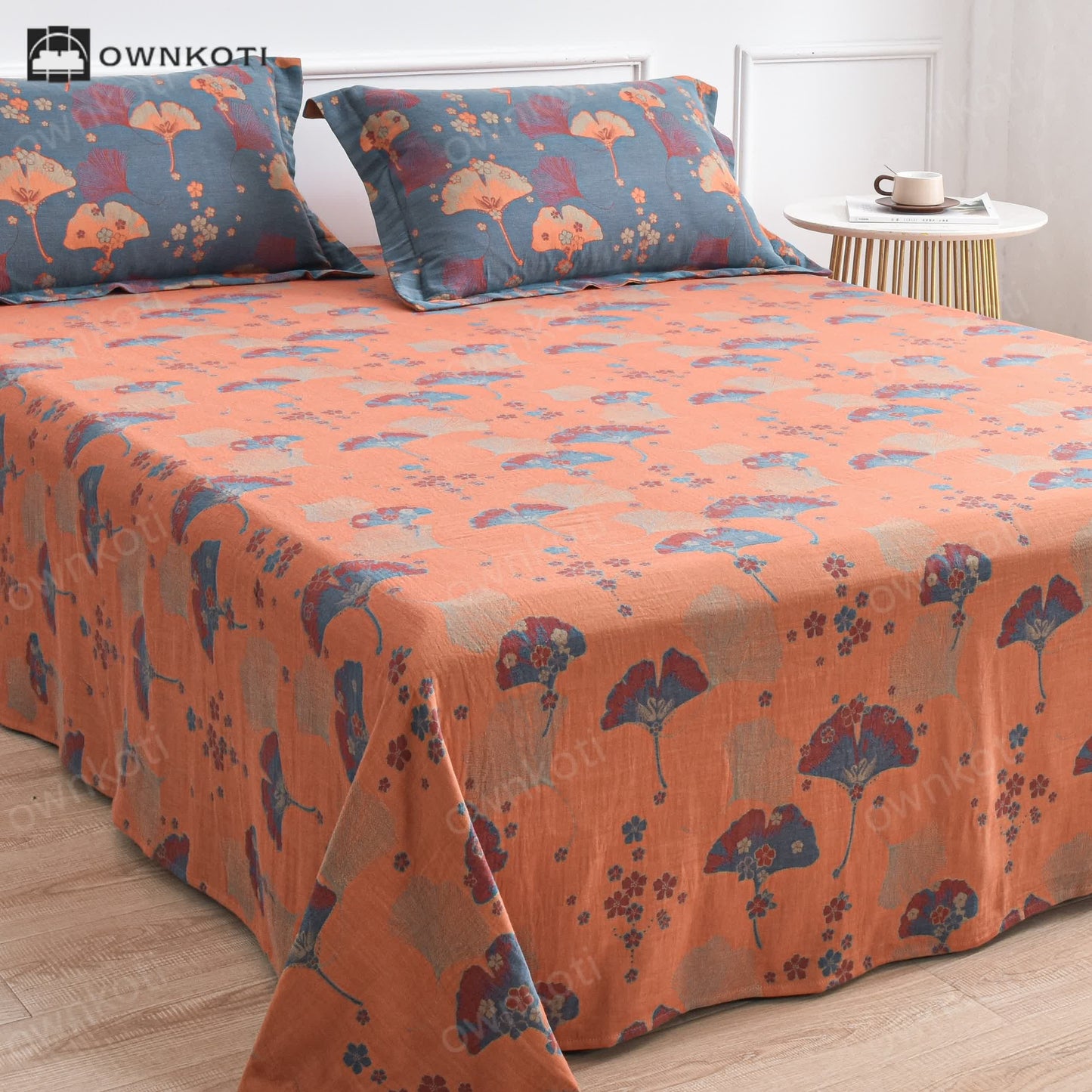 Cotton Ginkgo Leaf Duvet Cover Bedding Set (4PCS)