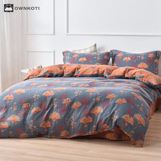 Cotton Ginkgo Leaf Duvet Cover Bedding Set (4PCS)