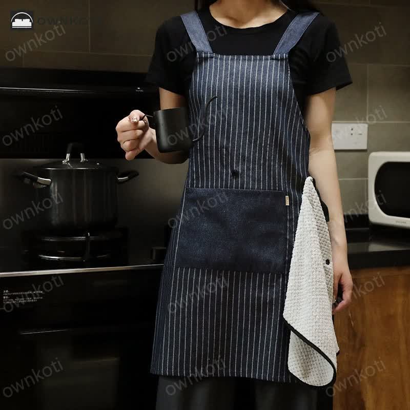 Simple Striped Kitchen Apron with Pocket