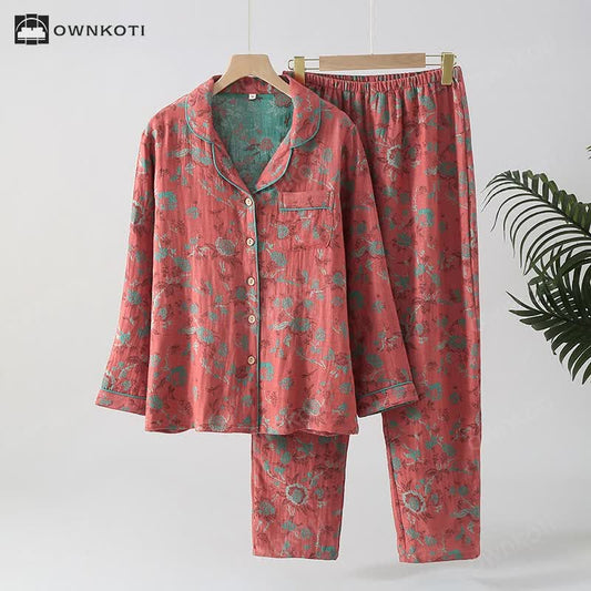 Vintage Double Layer Cotton Gauze Pajama Set