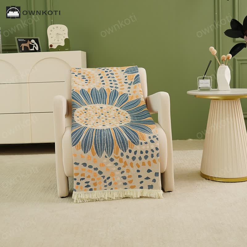 Blooming Sunflower Cotton Gauze Tassel Quilt