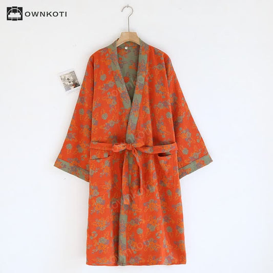 Double Layer Cotton Gauze Kimono Bathrobe