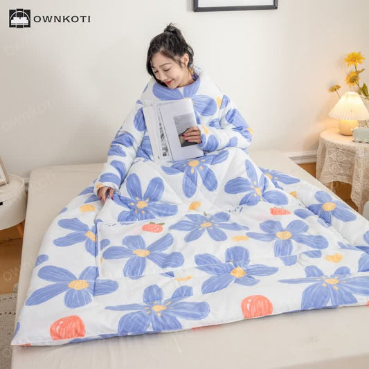 Floral Portable Wearable Quilt with Sleeves