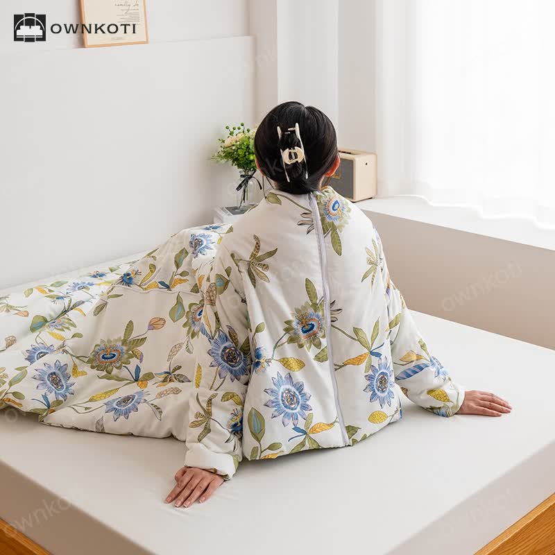 Floral Portable Pillow Quilt with Sleeves