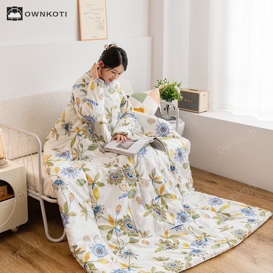 Floral Portable Pillow Quilt with Sleeves