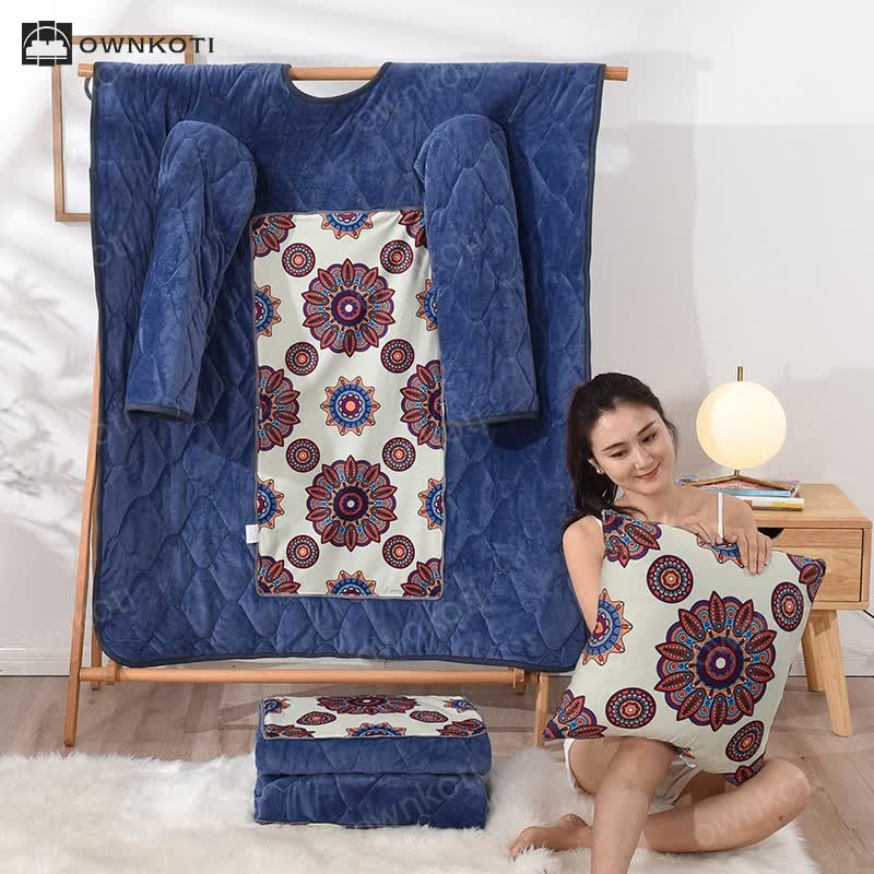 Retro Fleece Functional Pillow Wearable Quilt