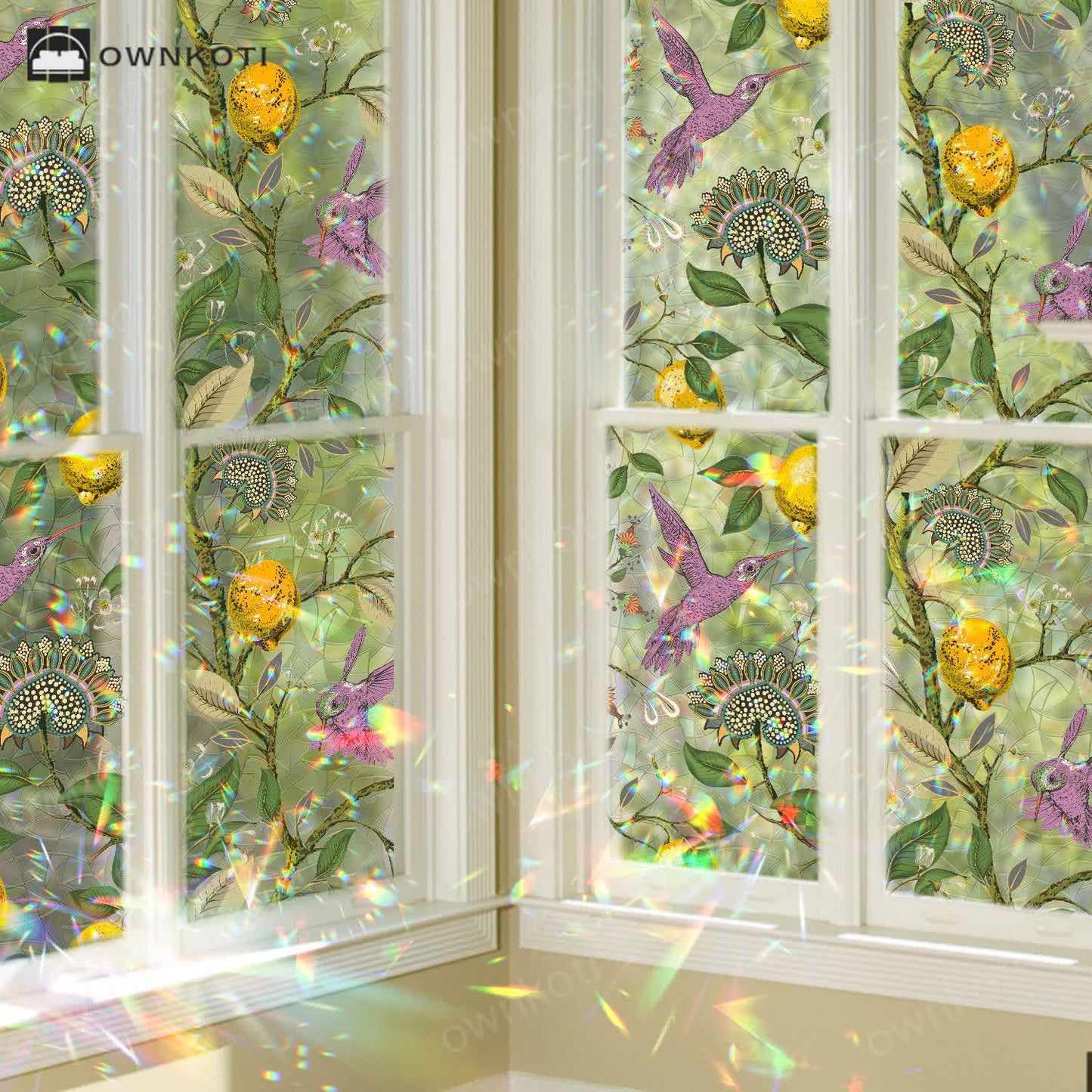 Floral Bird Static Window Privacy Film