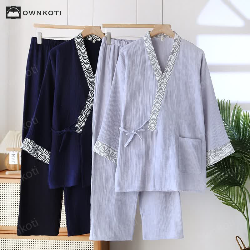 Neutral Kimono Cotton  Gauze Pajama Set