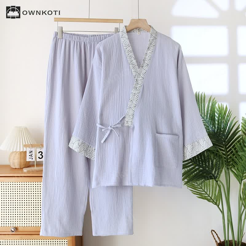 Neutral Kimono Cotton  Gauze Pajama Set