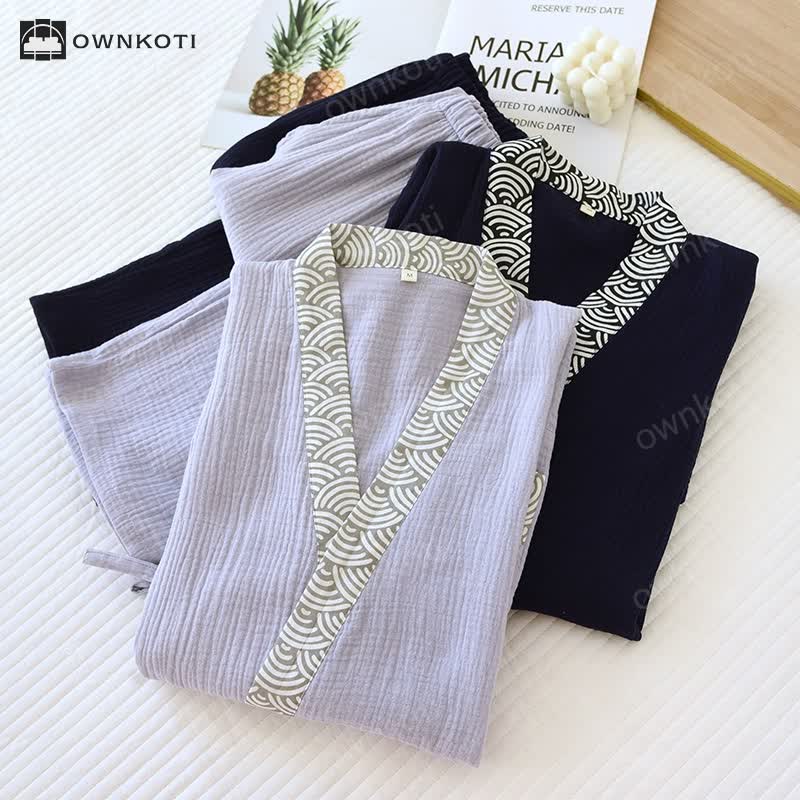 Neutral Kimono Cotton  Gauze Pajama Set