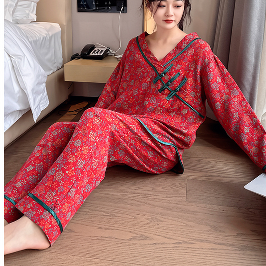 Plus Size Frog Button Rose Cotton Pajama Set - image 2
