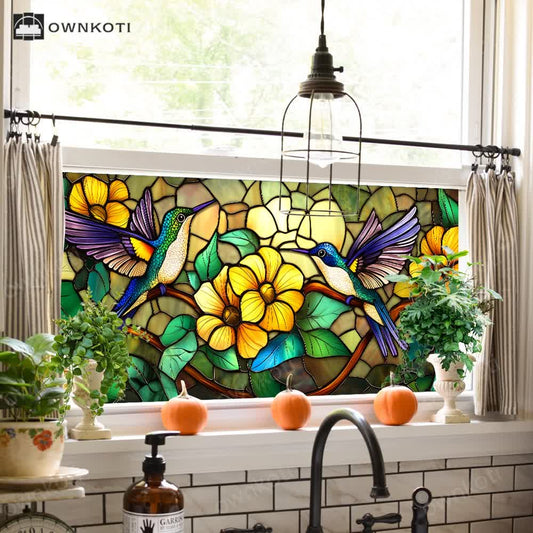 Floral Bird Static Stained Glass Window Cling